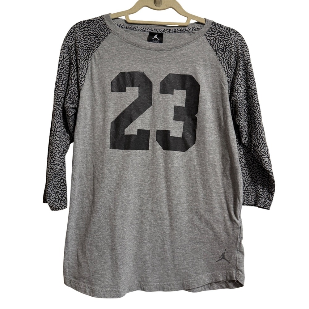 Jordan Girls XL 13-15yrs Gray Black 23‎ Print Raglan 3/4 Sleeve Shirt